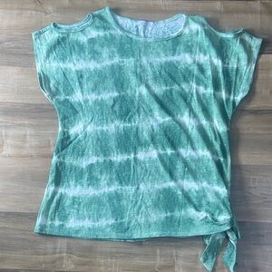 Avon Green and White Tie-Dye Short Sleeve Top